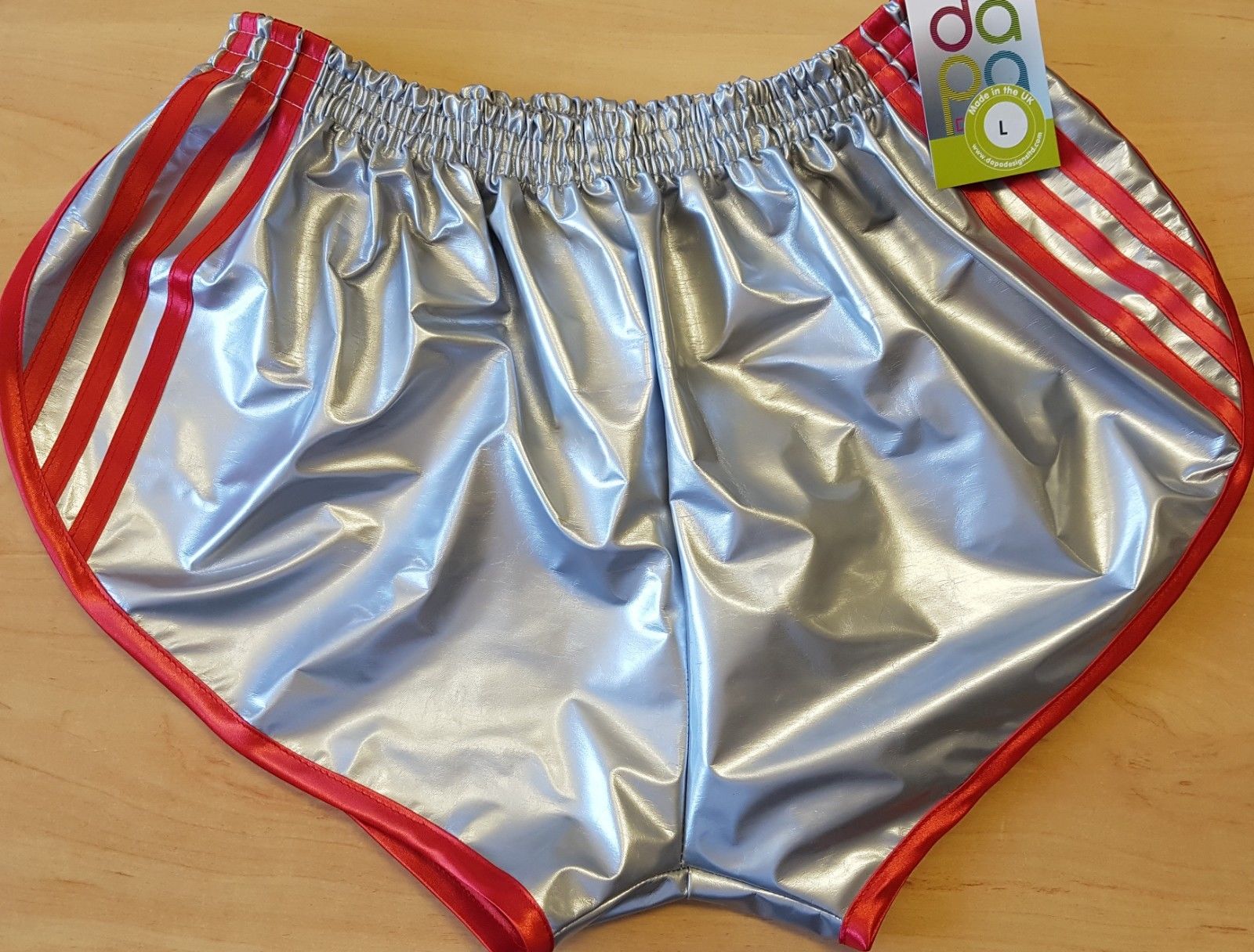 PVC Retro Sprinter Shorts - Choose Your Own Accents & Size - Silver Base
